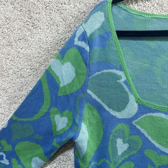 Asos Square Neck Sweater Women's 14 Blue Bold Heart Print Knit Pullover Top - Picture 8 of 13